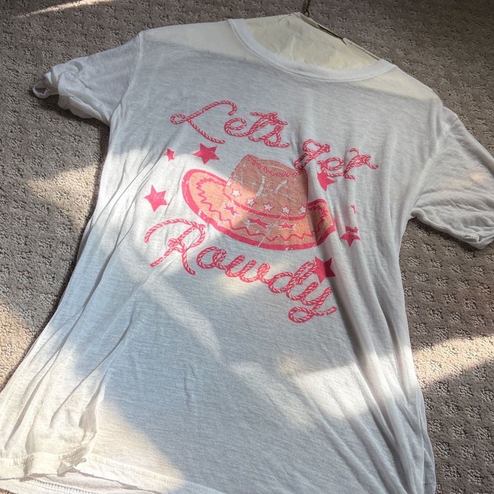 Women's White Graphic Tee with Pink Accents
